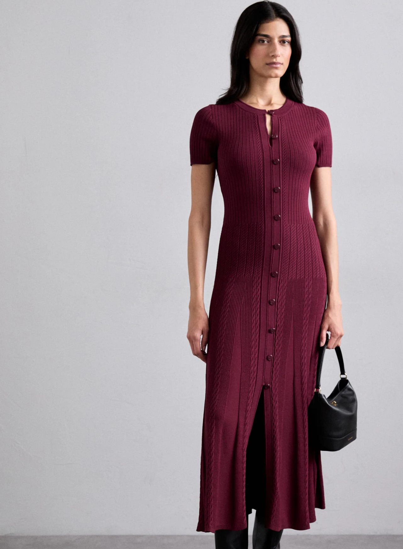 Sandro- burgundy knit Maxi dress
