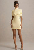 Club L London -Perdi Lemon Bodycon Mini Dress With Twisted Cape